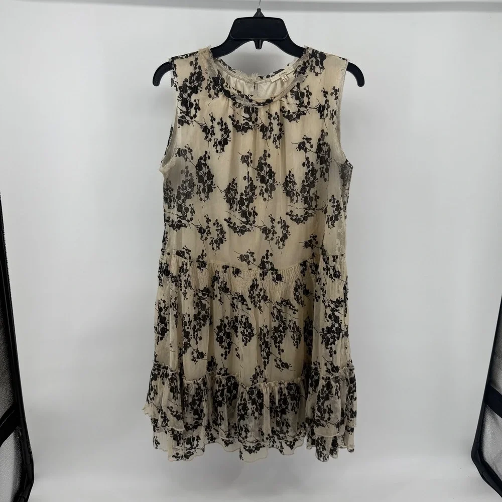 Easel Women's Sleeveless Dress Floral Tiered Ruffle Sheer Beige Black S‎ - Picture 12 of 12